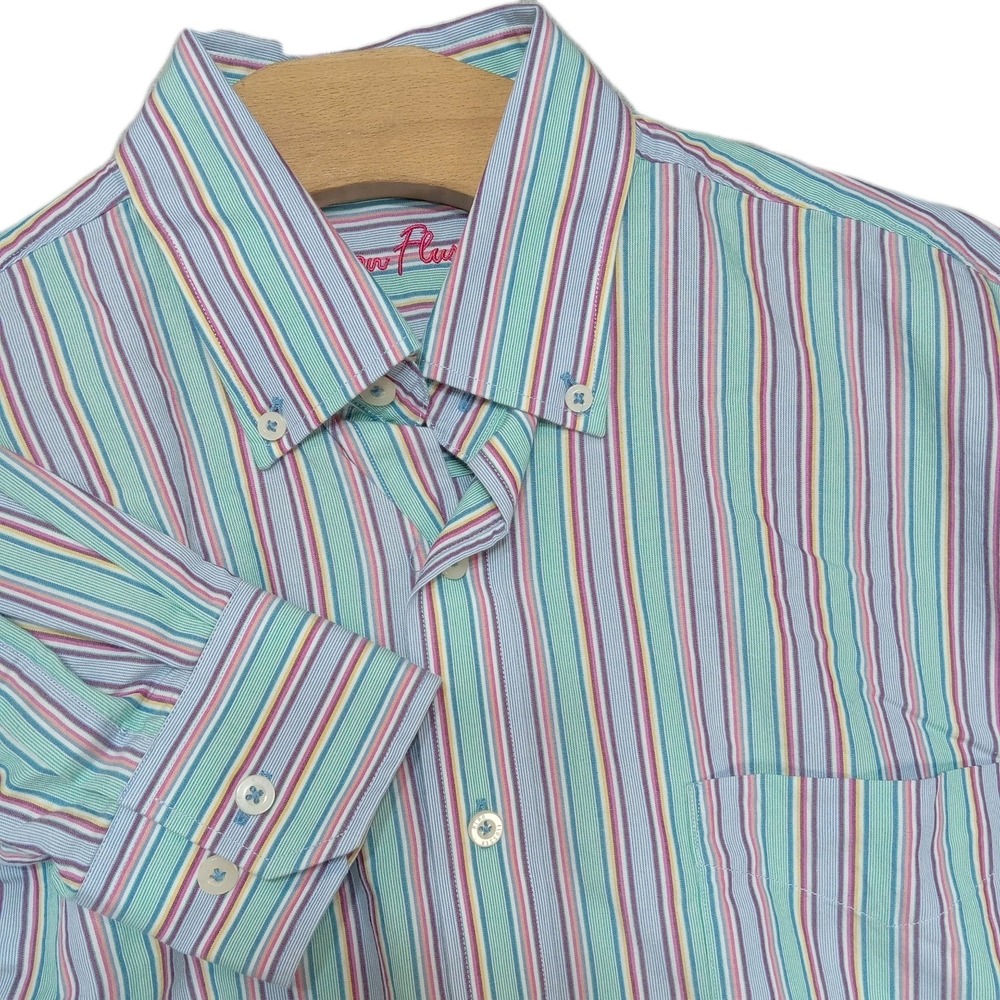 Alan Flusser Men's M Cotton Poplin Button Front Shirt Preppy Multicolor Stripe